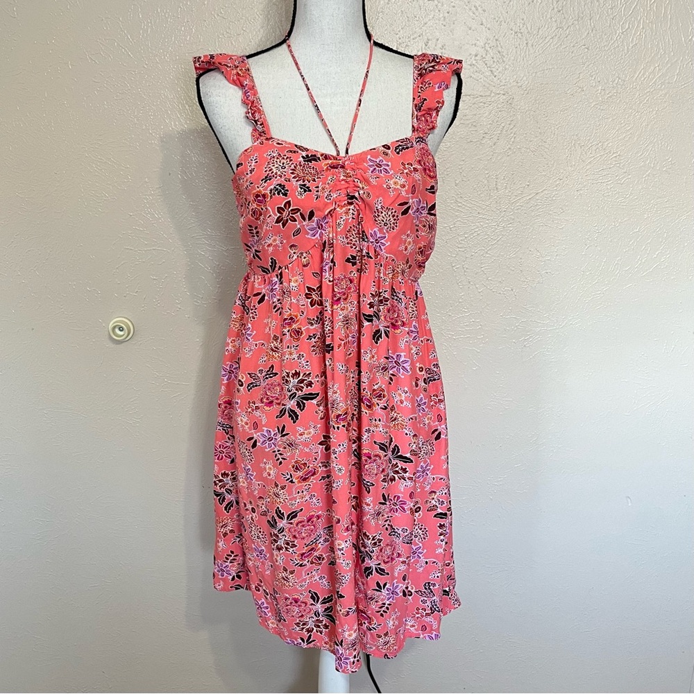 🍎 LOFT Coral Pink Floral Midi Dress